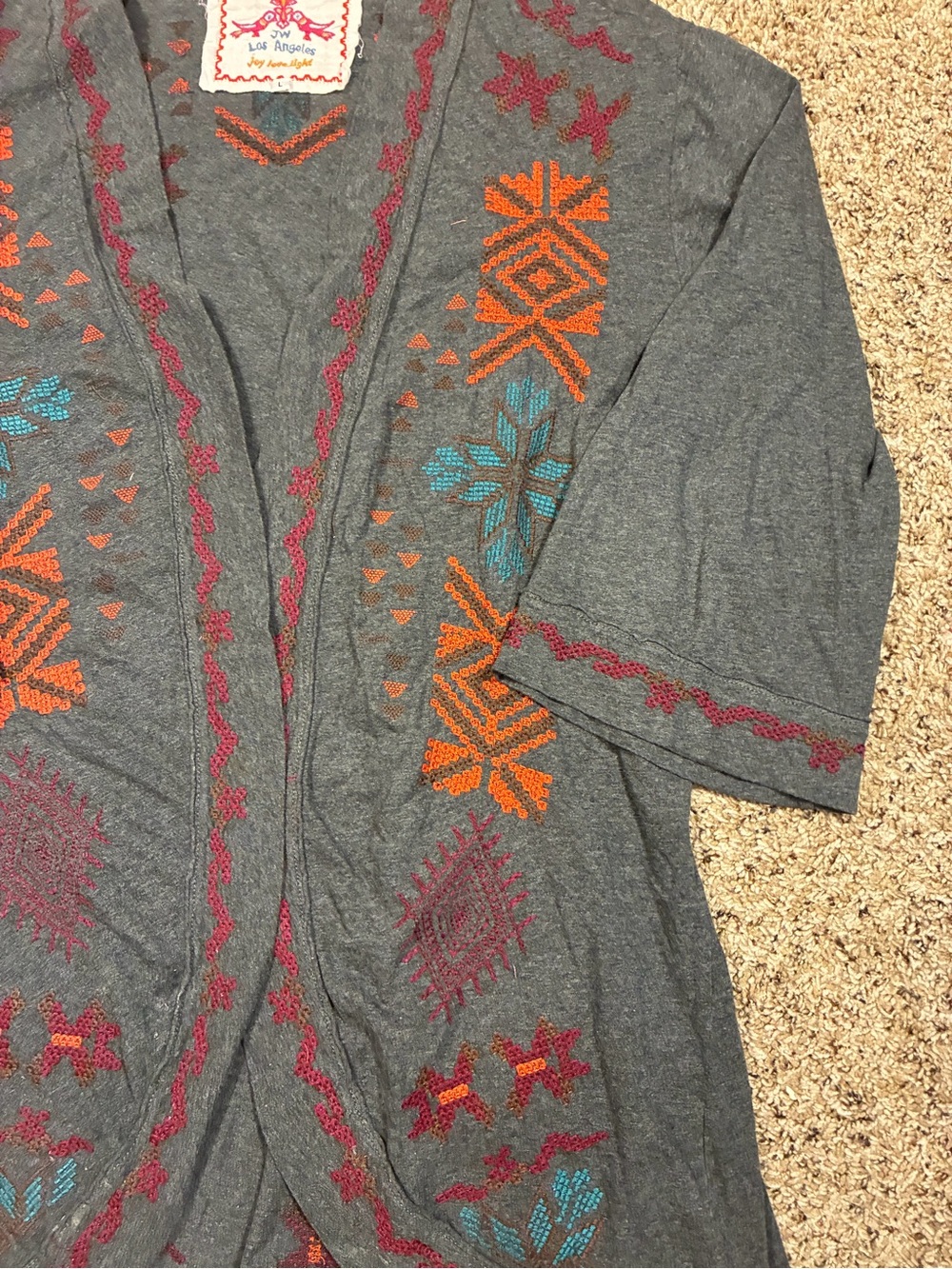 JW Johnny Was Los Angeles Embroidered Open Front Lightweight Cardigan Kimono - Picture 3 of 11